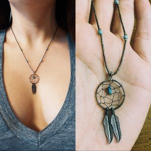 Vintage Turquoise Chip Dreamcatcher Necklace